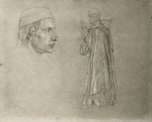 Kopf eines Jünglings nach rechts. Ganze Figur eines Mönches