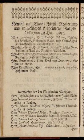 Königl. und Chur-Fürstl. Regierung und würckliches Geheimtes Raths-Collegium zu Hannover. - Die löbliche Ritter- und Landschafft des Hertzogthums Lauenburg.
