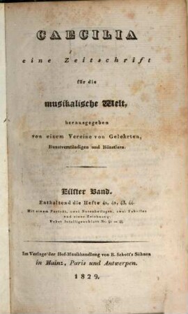 Caecilia  : eine Zeitschrift für die musikalische Welt. 11 = H. 41 - 44. 1829