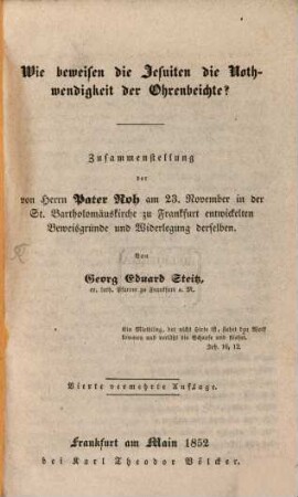 Wie beweisen die Jesuiten die Nothwendigkeit der Ohrenbeichte?