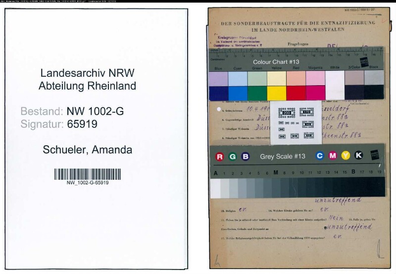 Entnazifizierung Amanda Schueler, geb. 10.04.1900 (Kauffrau)