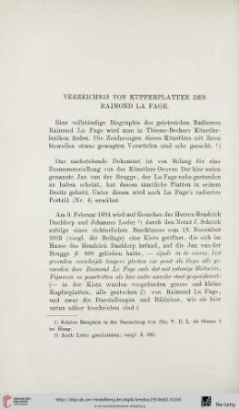 Verzeichnis von Kupferplatten des Raimond la Fage