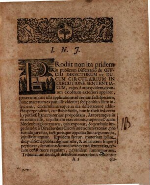 De iure exequendi sententias imperiales directoribus circulorum competente : contra Dissertationem de officio Directorum et Ducum circularium in executione sententiarum