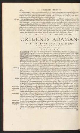 Origenis Adamantii In Psalmum Trigesimum Octavuum.
