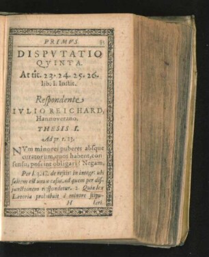 Disputatio Quinta. Respondente Iulio Reichard.
