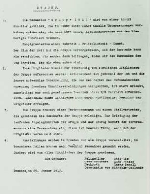 Statut der Dresdner Sezession Gruppe 1919