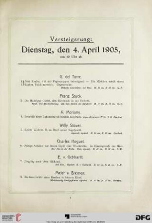 [Gemälde, Aquarelle und Zeichnungen moderner Meister ersten Ranges] (Nr. 1-184)