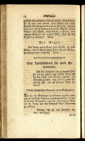 Eine Taufhandlung für einen Erwachsenen.