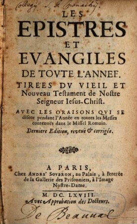 Epitres et Evangiles de toutte l'année