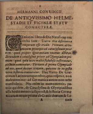 Hermanni Conringii De antiquissimo statu Helmestadii et vicinae coniecturae