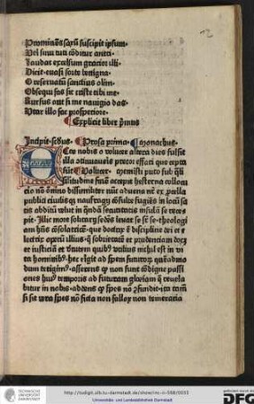Incipit secundus [liber]. Prosa prima.