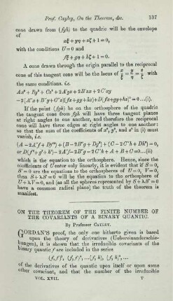 On the theorem of the finite number of the covariants of a binary quantic.