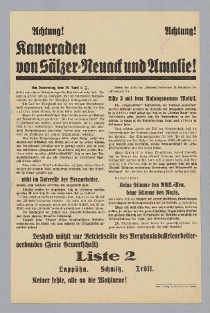 "Kameraden von Sälzer-Neuack und Amalie!"