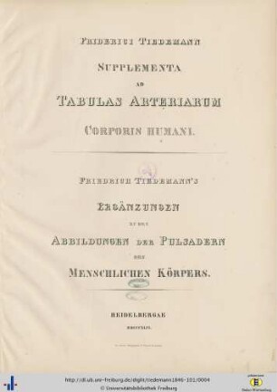 [2]: Friderici Tiedemanni Tabulae arteriarum corporis humani: Supplementa ad Tabulas arteriarum corporis humani