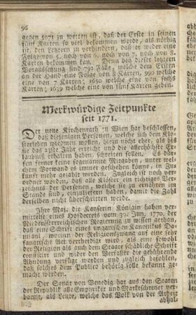 Merkwürdige Zeitpunkte seit 1771. - Erfindungen zur Bequemlichkeit und zum Pracht seit 1771. - Physikalische Merkwürdigkeiten.