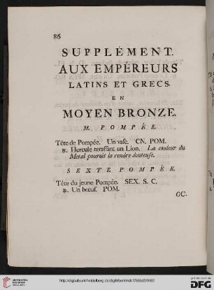 Supplément aux empéreurs latins et grecs en moyen bronze