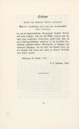 Schlözer Testat für Johann Anton Leisewitz