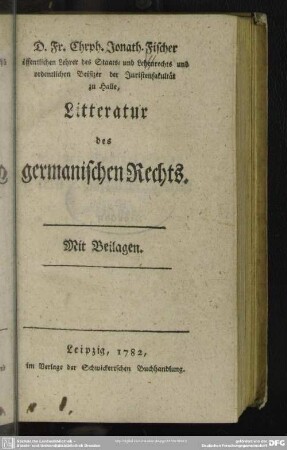 Litteratur des germanischen Rechts : Mit Beilagen