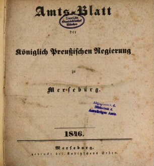 Amtsblatt der Regierung zu Merseburg. 1846