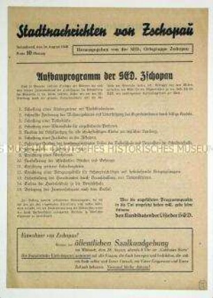 Lokales Mitteilungsblatt der SED-Ortsgruppe Zschopau aus dem Vorfeld der Gemeindewahlen