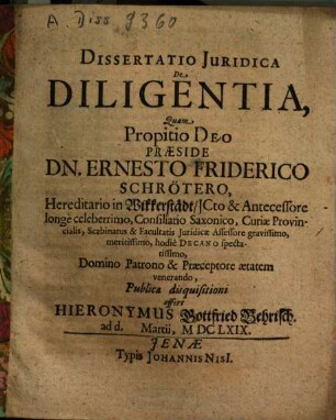 Dissertatio iuridica de diligentia