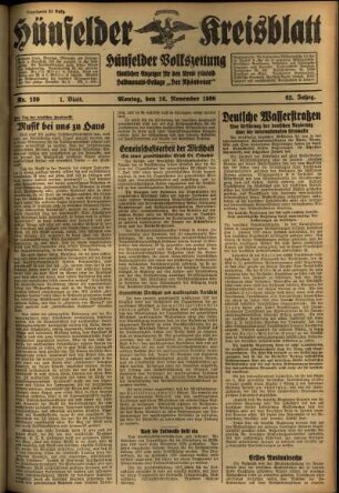 Erste Ausgabe vom Montag, den 16. November 1936.