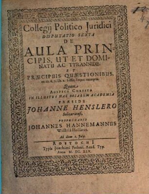 Collegium politico-iuridicum, Disc. VI.. De aula principis