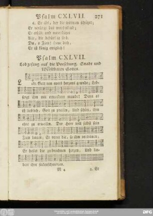 Psalm CXLVII. Lobgesang auf die Vorsehung, Gnade und Wohlthaten Gottes.