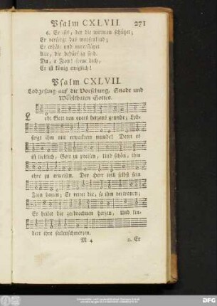 Psalm CXLVII. Lobgesang auf die Vorsehung, Gnade und Wohlthaten Gottes.