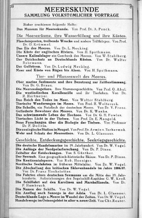 Meereskunde. Sammlung volkstümlicher Voträge.