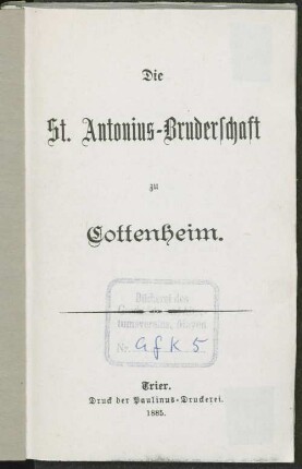 Die St.-Antonius-Bruderschaft zu Cottenheim