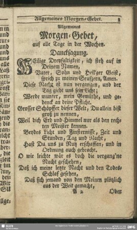 Allgemeines Morgen-Gebet, auf alle Tage in der Wochen