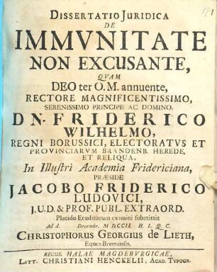 Dissertatio Juridica De Immunitate Non Excusante