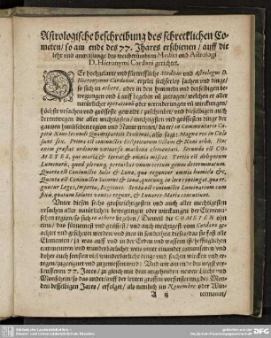 Astrologische Beschreibung des schrecklichen Cometen.