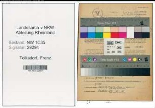 Entnazifizierung Franz Tolksdorf , geb. 22.12.1897 (Loeschmeister)