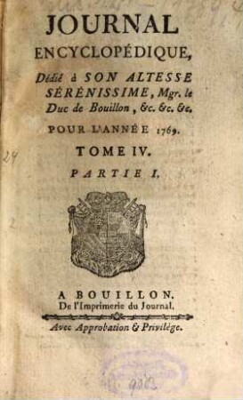 Journal encyclopédique ou universel. 1769, 4