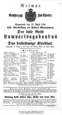 Der böse Geist Lumpacivagabundus oder Das leichtsinnige Kleeblatt