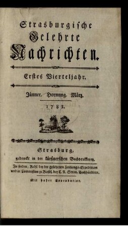 Erstes Vierteljahr. Jänner. Hornung. März. 1783.