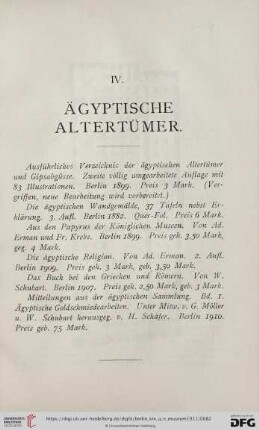 IV. Ägyptische Altertümer
