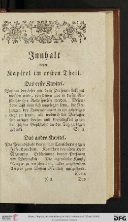Innhalt derer Kapitel im ersten Theil