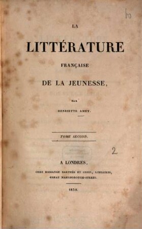 La littérature française de la jeunesse, 2 (1830)