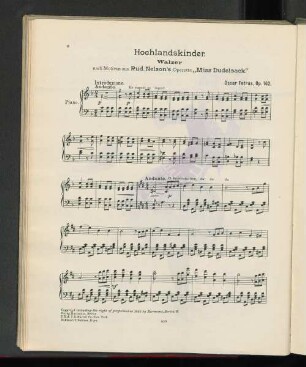 Hochlandskinder. Walzer nach Motiven aus Rud. Nelson's Operette "Miss Dudelsack"