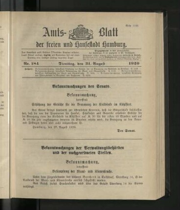 No. 184, 31. August 1920