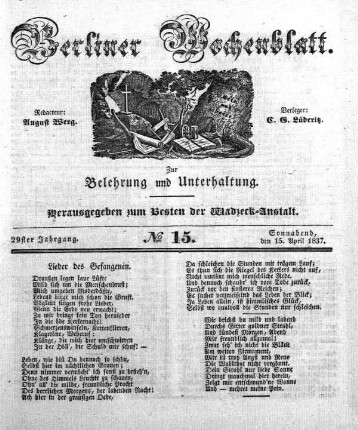No. 15, Sonnabend, den 15. April 1837.