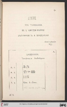 Liste des tombeaux de l'Ancien-Empire decouverts à Saqqarah