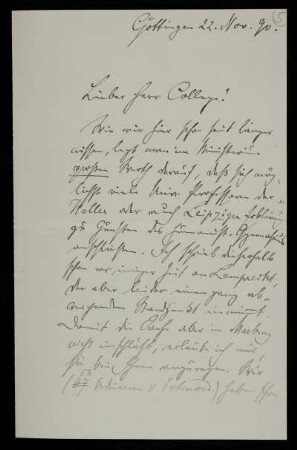 Nr. 5 Brief von Ludwig Weiland an Edward Schröder. Göttingen, 22.11.1890