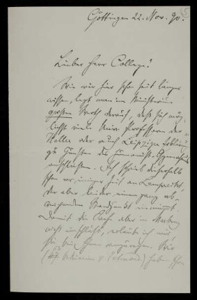 Nr. 5 Brief von Ludwig Weiland an Edward Schröder. Göttingen, 22.11.1890