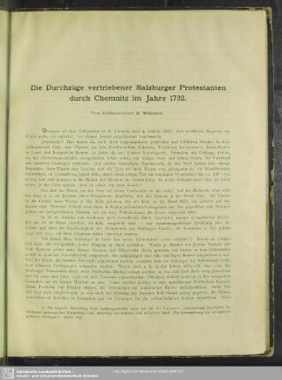 Die Durchzüge vertriebener Salzburger Protestanten durch Chemnitz im Jahre 1732