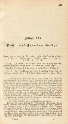 Abschnitt XXX. Paß- und Fremden-Polizei