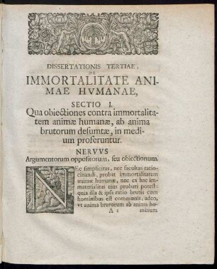 Dissertationis Tertiae, Immortalitate Animae Humanae